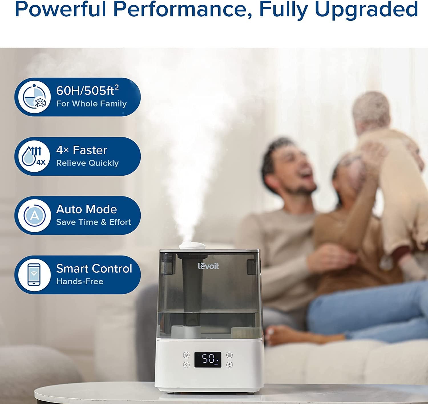 Levoit Cool Mist Humidifier for Room, Smart Top Fill with Nightlight, 6L,Gray