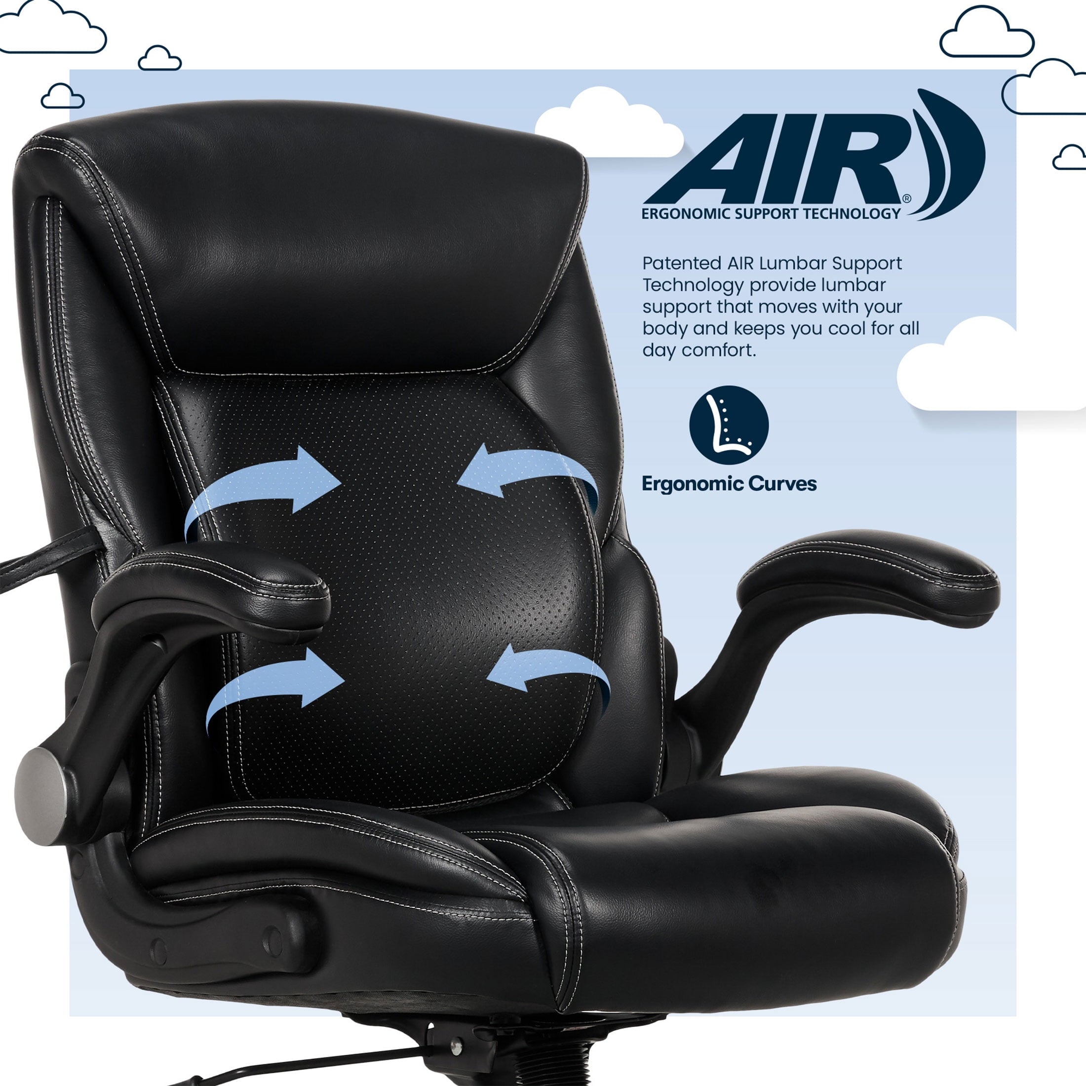 Serta Air Lumbar Bonded Leather Manager Office Chair, Black