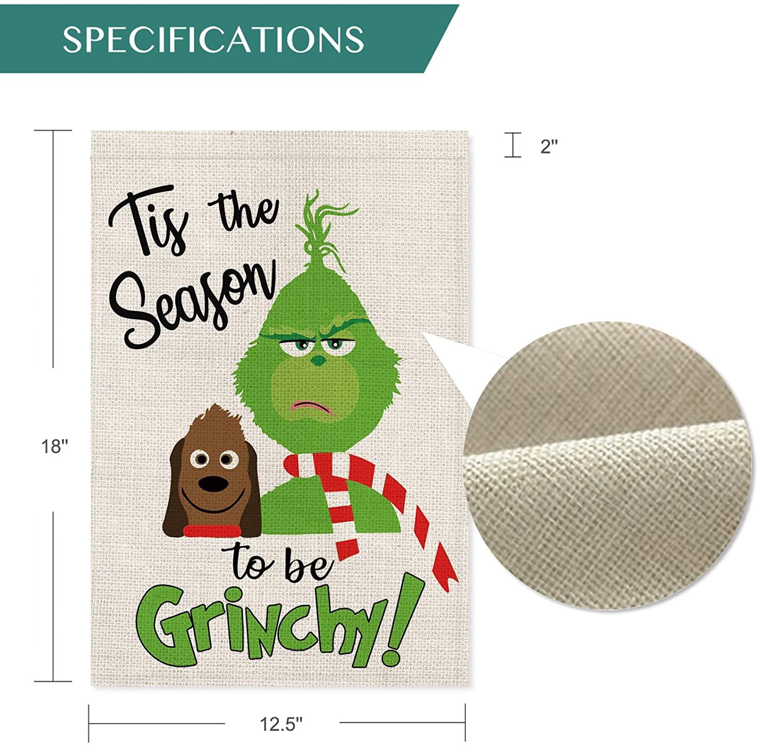 AVOIN Tis The Season to Be Grinch Christmas Garden Flag Vertical Double Sided, Winter Holiday Party Yard Outdoor Decoration 12.5 x 18 Inch