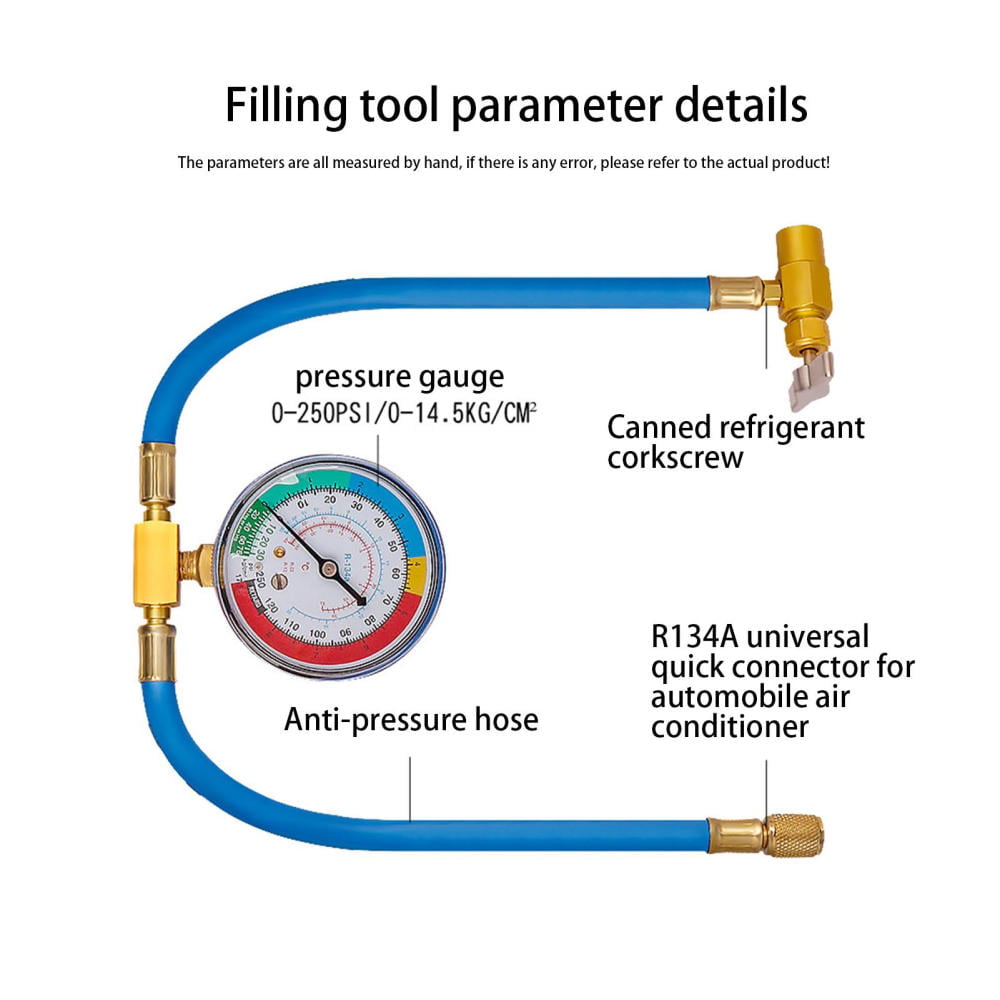 Car AC Refrigerant Refill Kit|AC Gauge Set Air Conditioner Refrigerant Filling Tool|Reusable Refrigerant Charge Hose A/C Charging Tool for Cars Trucks