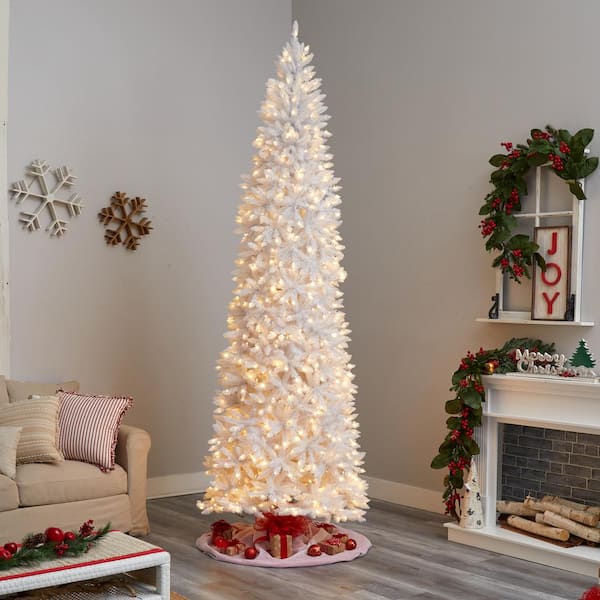 10 ft. White Pre-Lit LED Slim Artificial Christmas Tree with 800 Warm White Lights
