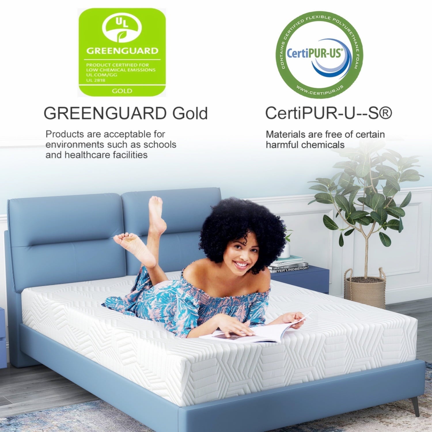 Mattress Bed in a Box, Memory Foam Mattress infused with Green Tea and Cooling Gel,12 inches, Made in USA