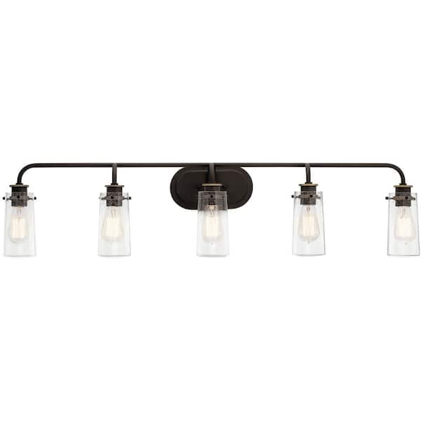 Braelyn 44 in. 5-Light Olde Bronze Vintage Bathroom Vanity Light with Clear Seedy Glass
