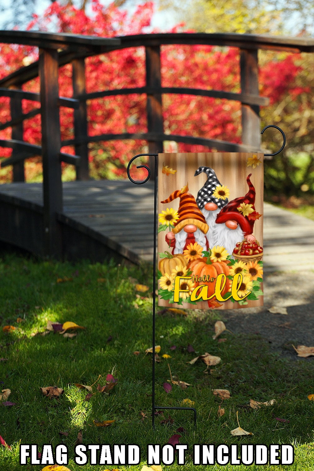 Toland Home Garden Hello Fall Gnomes Fall Garden Flag Double Sided 12x18 Inch