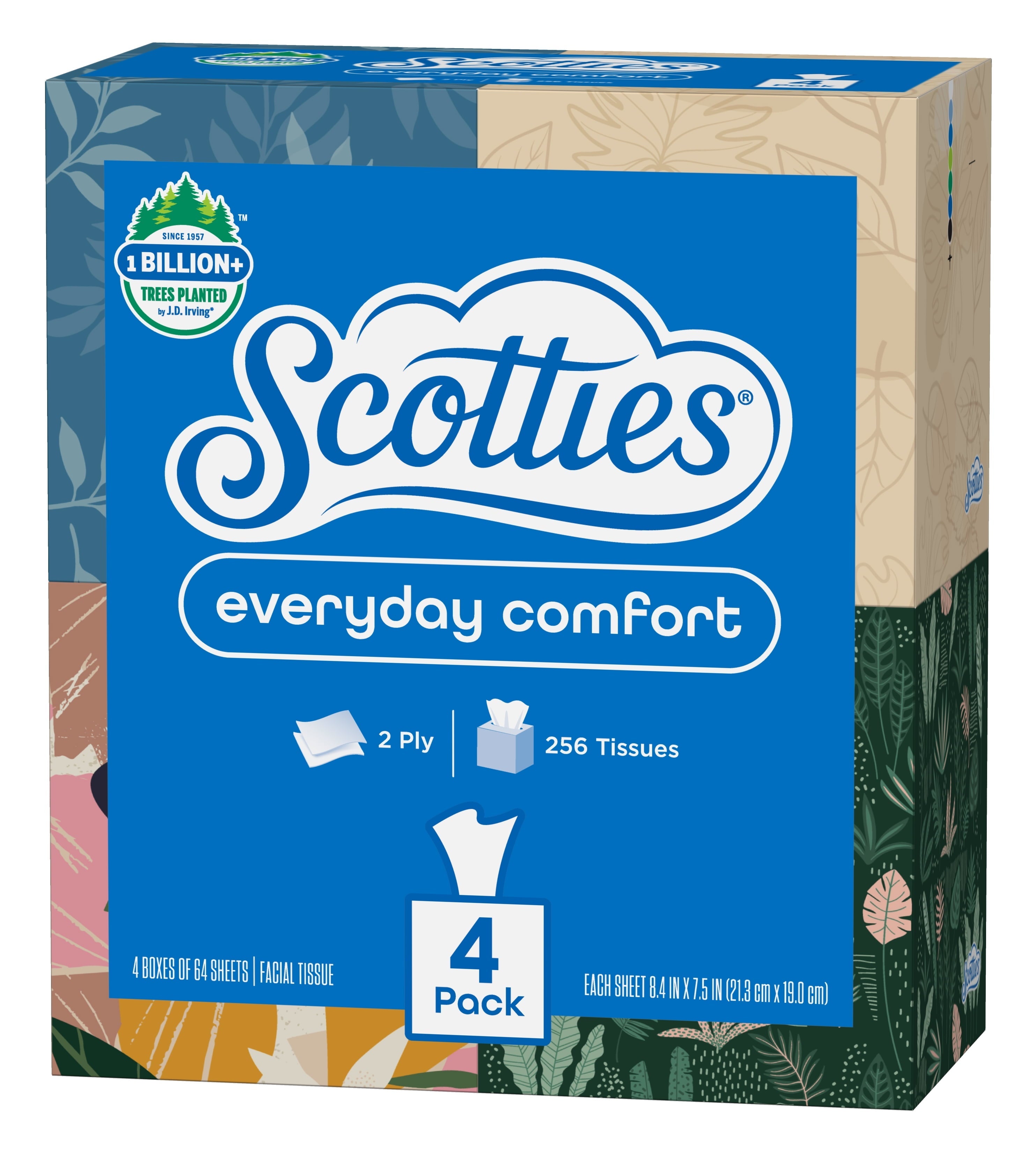 Scotties Everyday Comfort Facial Tissues, 64 Tissues per Box, 4 Cube Packs (256 Total Tissues)