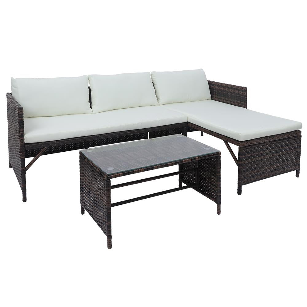 OverPatio 3 Piece Small Sectional Sofa Lounge and Love Seat, White