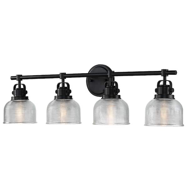 33 in. 4-Light Black Bathroom Vanity Light with Clear Prismatic Glass Shade