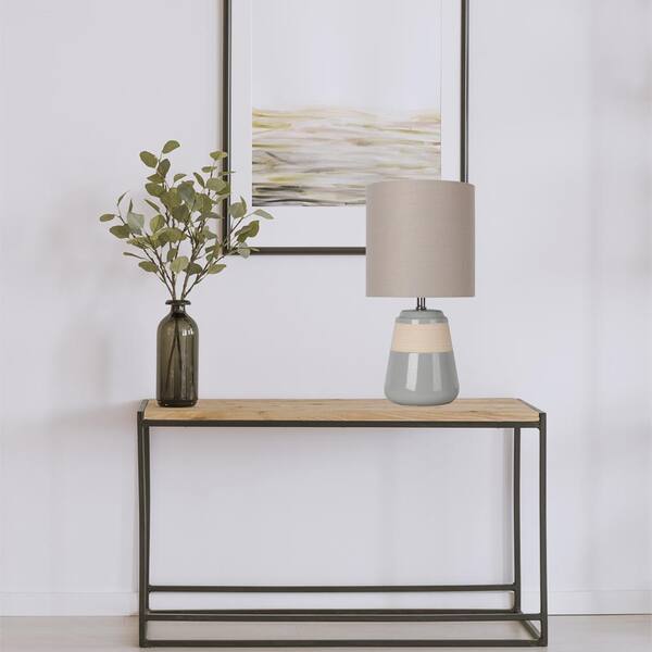 16 in. Grey Ceramic Table Lamp with Beige Fabric Shade
