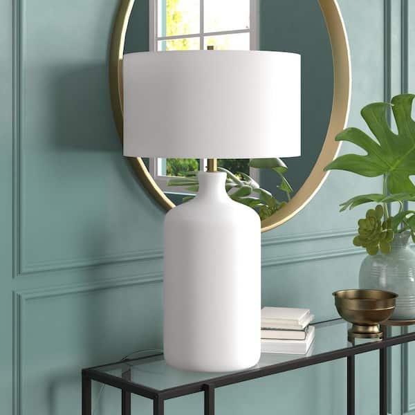 Sloane 29 in. Matte White/White Ceramic Table Lamp with Fabric Shade