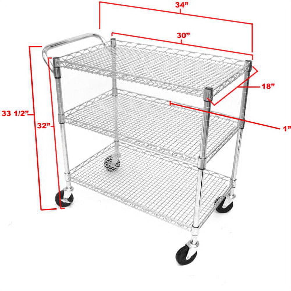 Seville Classics 3-Tier Commercial Rolling Utility Cart, UltraZinc