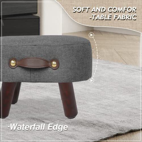 Footstool Ottoman with Handle Linen Curved Small Footstool Ottoman Footrest w...