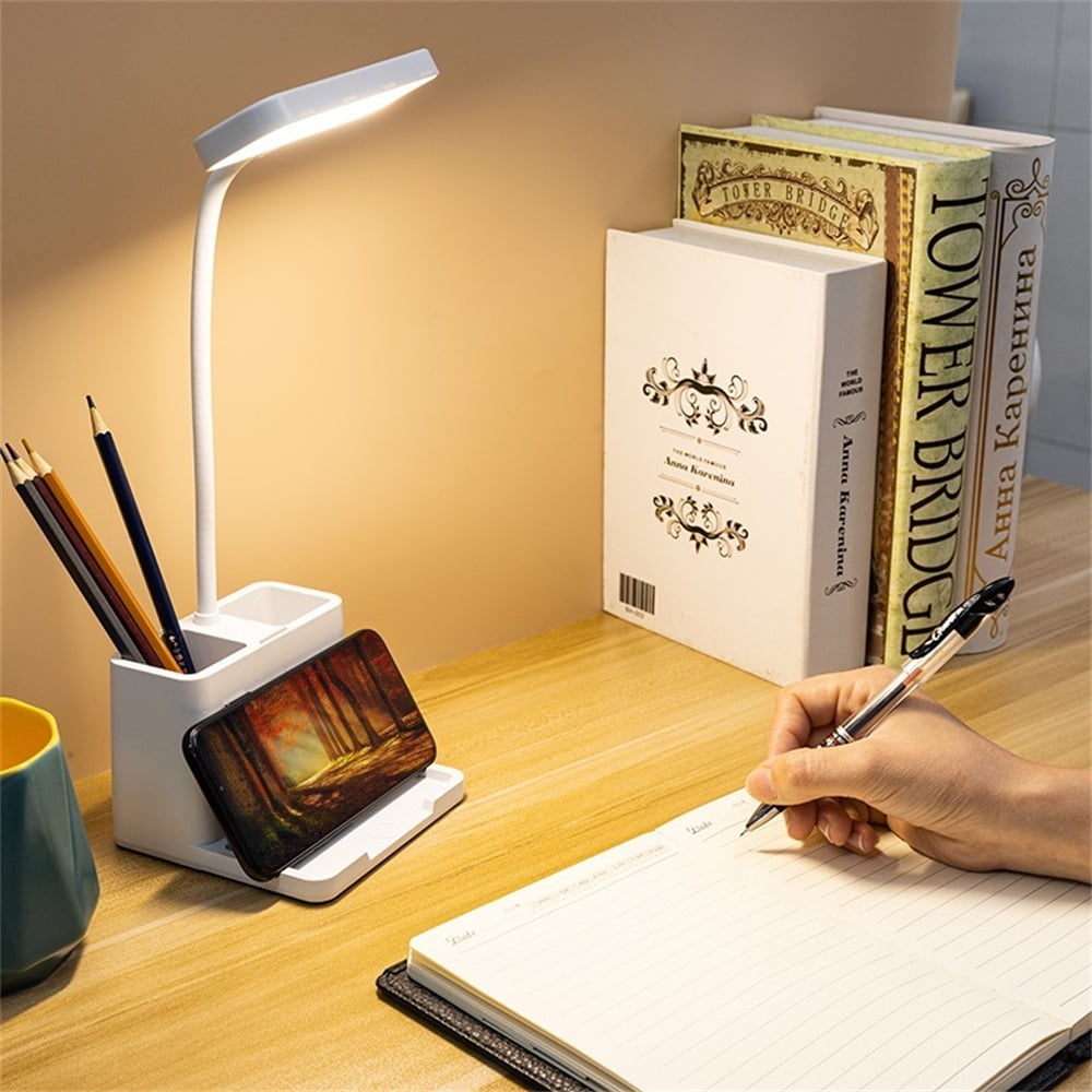 BLUELK LED Desk Lamp, Reading Lights with Pen Holder, USB Charging Port, Small Study Lamp for Home, Office, Dorm