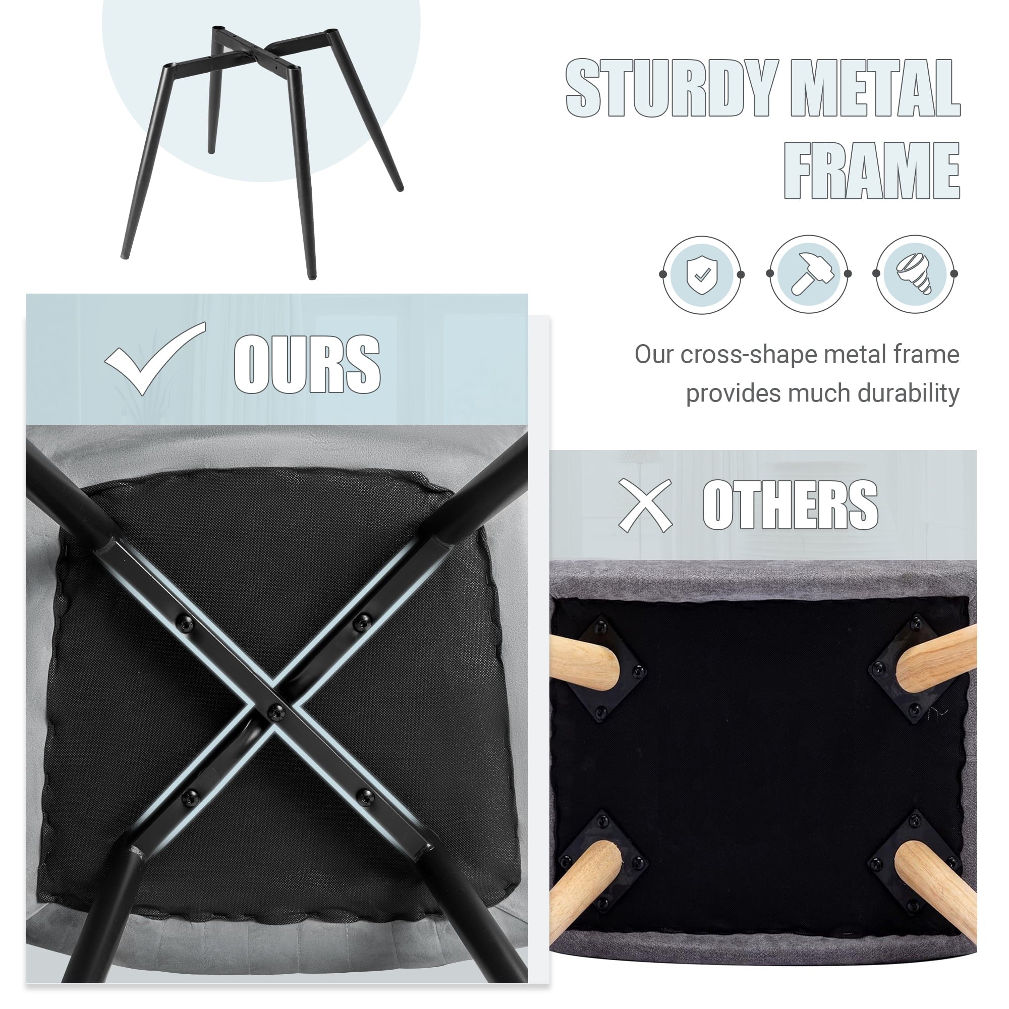 Devoko Set of 2 Accent Chair, Velvet Tufted Solid Back Arm Chair with Arms Upholstered Tall Back Desk Chair, Accent Chair for Living Room Home Kitchen, Gray