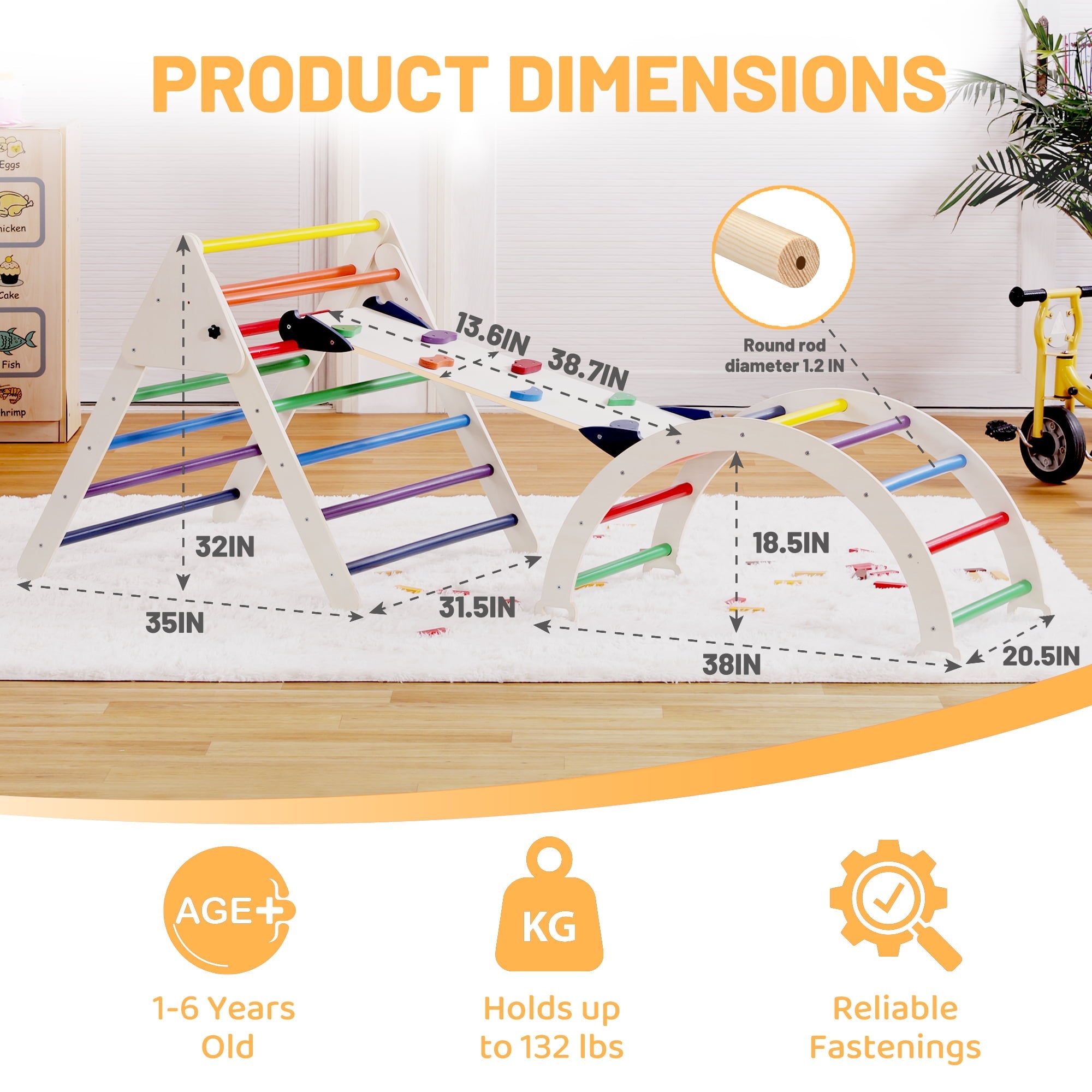 4-in-1 Wooden Pikler Climbing Triangle Foldable Pikler Triangle Ladder with Rock Climbing Ramp and Pikler Arch,Montessori Climber Ladder Slide,Playground for Toddlers and Kids 18m-6yrs