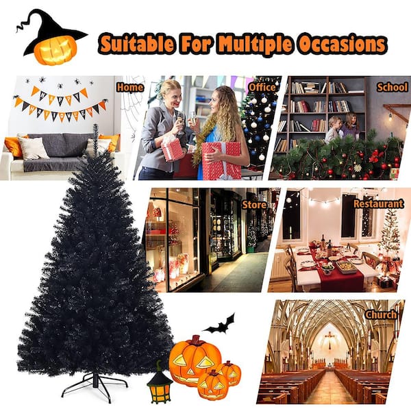 6 ft. Black Unlit Hinged Artificial Christmas Tree Halloween with 1036 Tips