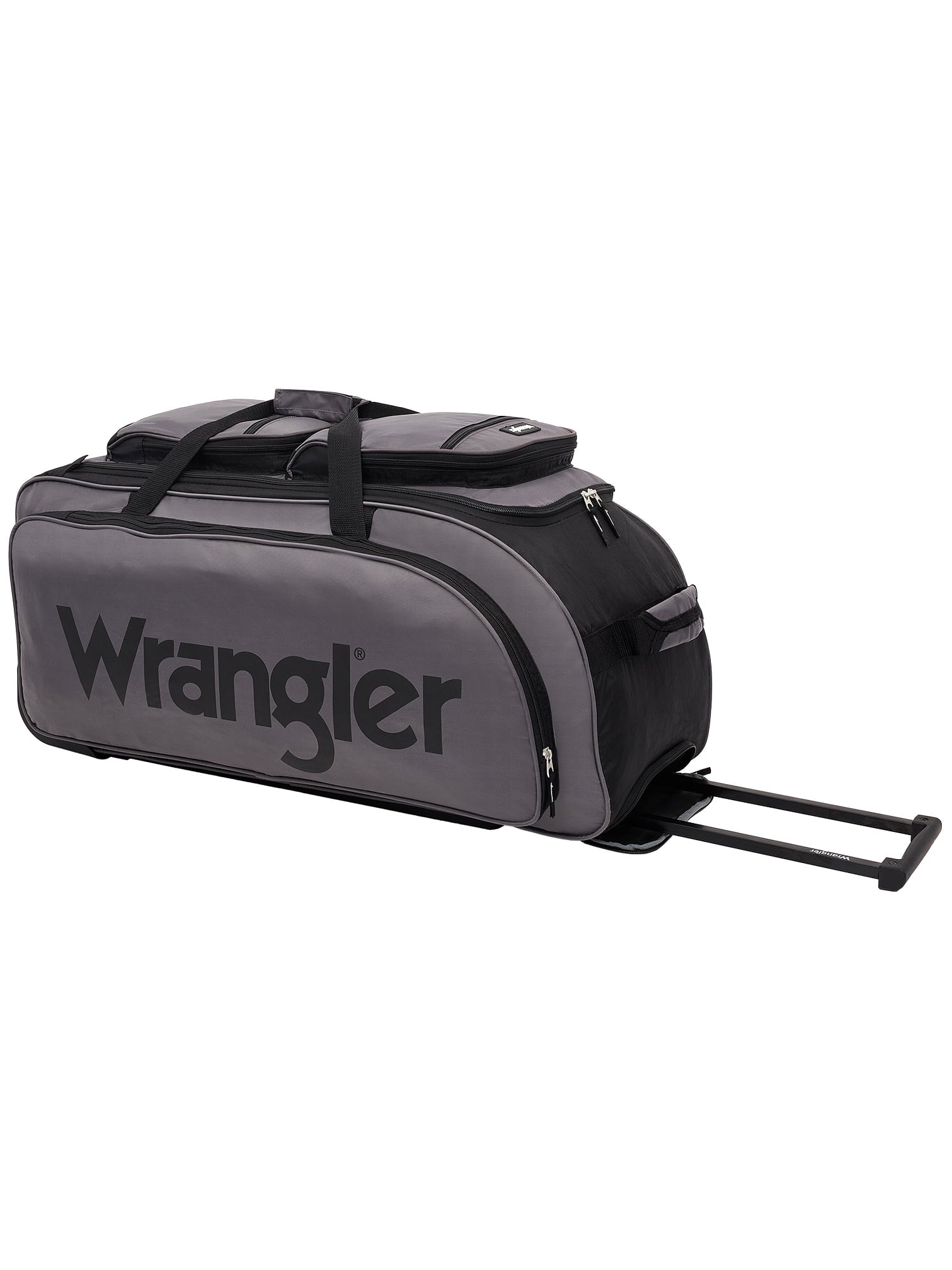 Wrangler 30” Multi-Pocket Rolling Duffel w/ Telescopic Handle, Gray
