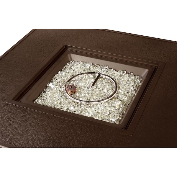 42 in. x 42 in. Brown Square Aluminum Propane Fire Pit Table with Glass Beads, 2 Covers, Lid, 55,000 BTUs