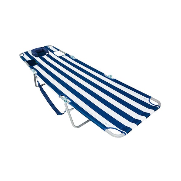 Chaise Lounge Folding Portable Sunbathing Beach Chair, Navy Stripes