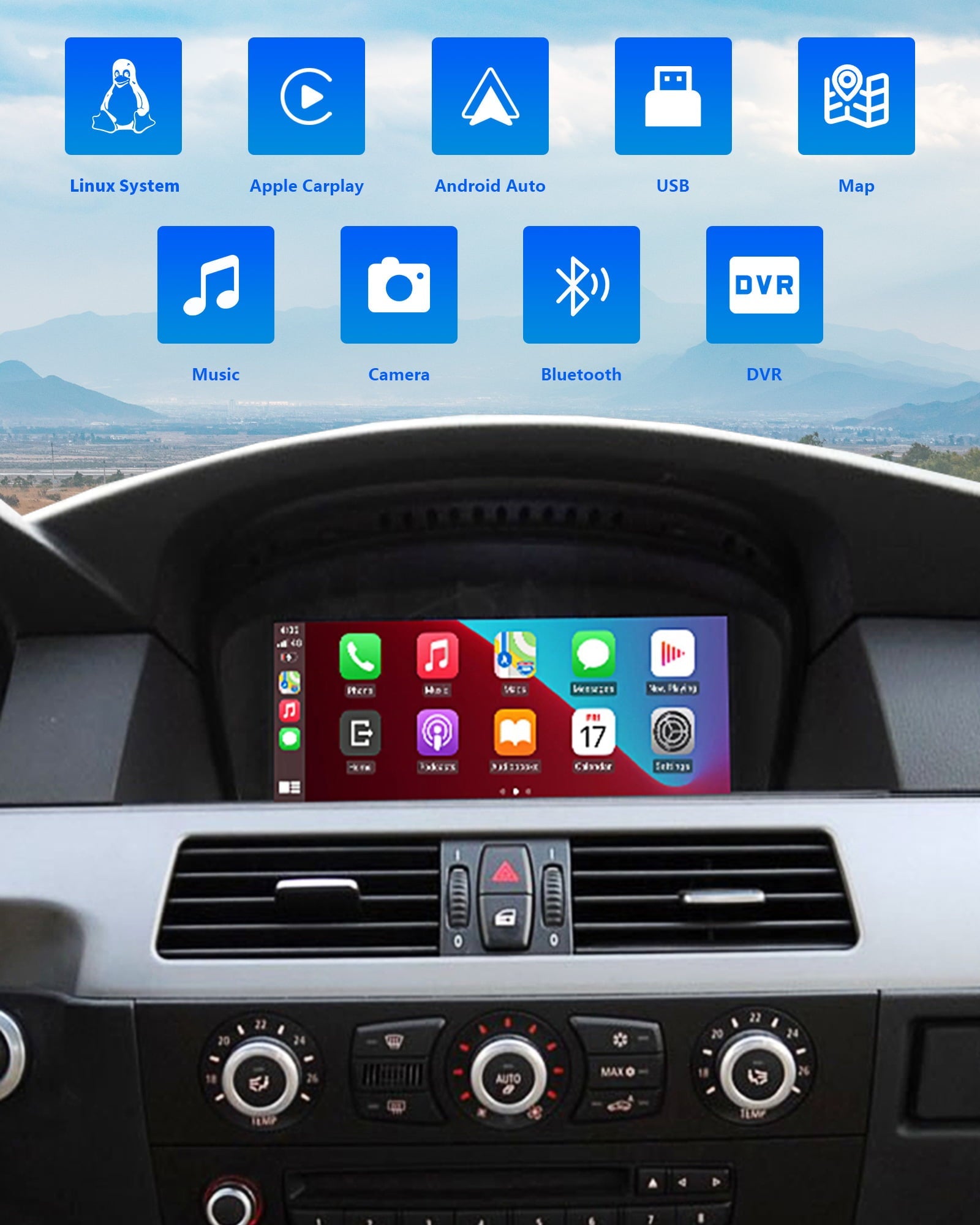 Road Top 8.8 inch Touch Screen Car Stereo for 2010-2012 BMW 5 Series E60 E90 E91 E92 E93 with CIC System Apple Carplay Android Auto Radio GPS Navigation for Car, Portable Car Stereo Screen