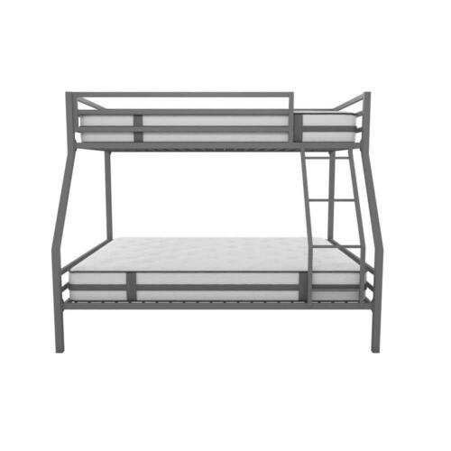 Novogratz Bunk Bed Twin-Over-Full Sturdy Attached Ladder Stainless Steel Gray