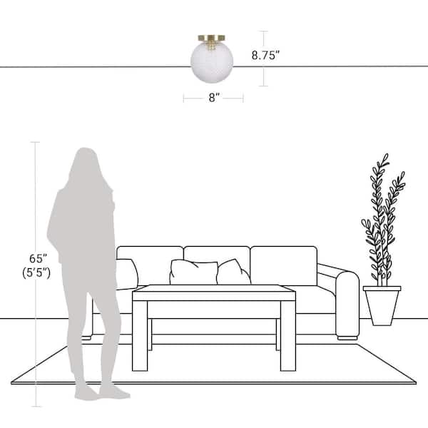 Walsh 8 in. 1-Light Antique Brass Flush Mount with Prismatic Glass Shade