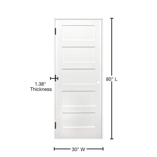 30 in. x 80 in. Shaker Unfinished 5-Panel Solid Core Primed Pine Wood Reversible Single Prehung Interior Door