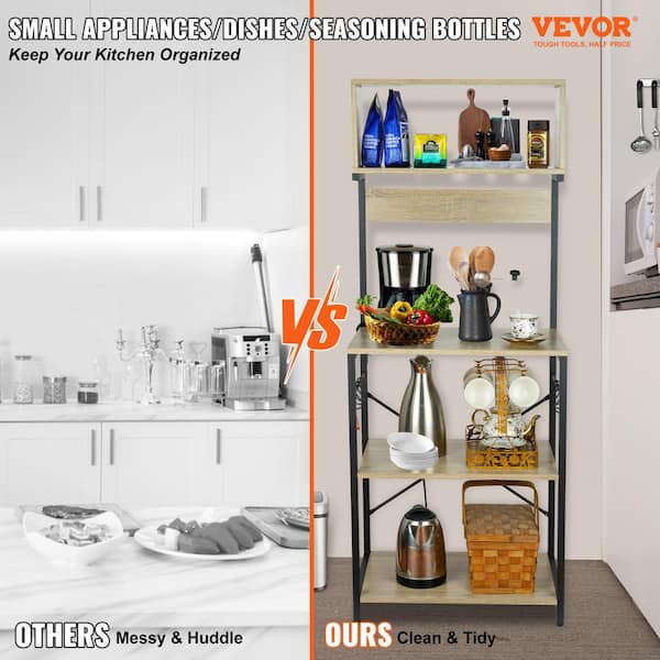 Kitchen Bakers Rack 4-Tier Storage Shelf with Cabinet Microwave Oven Stand Dish Racks