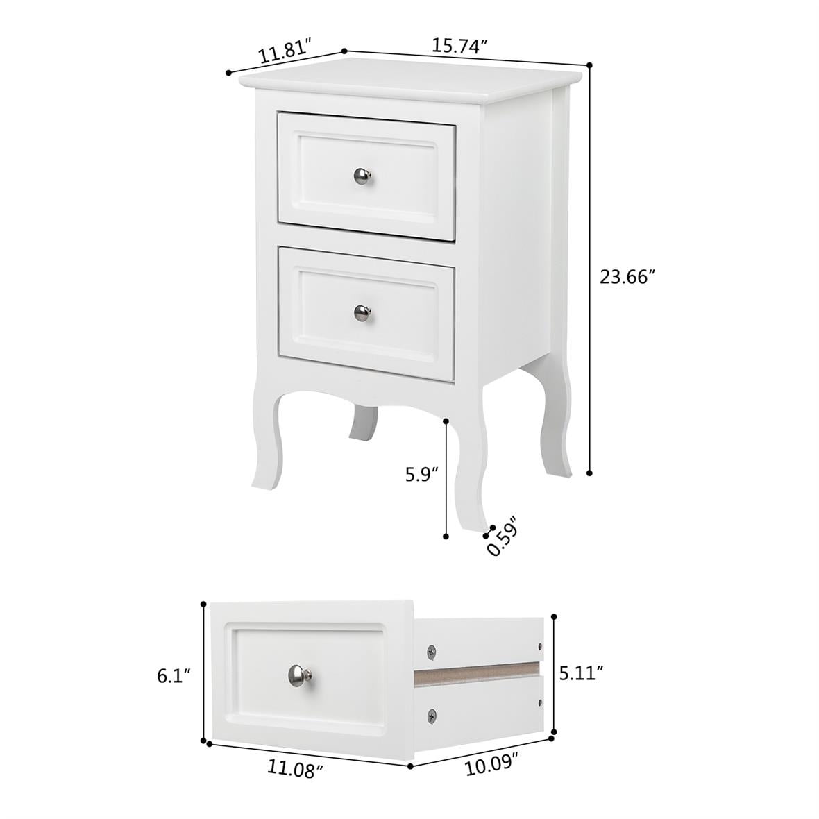 UBesGoo Nightstand End Table with 2 Drawer,White Finish