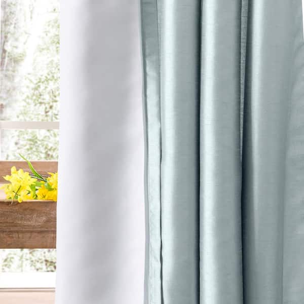 Luna Faux Silk 100 in. W x 84 in. L Polyester Room Darkening Curtain Panels in Blue