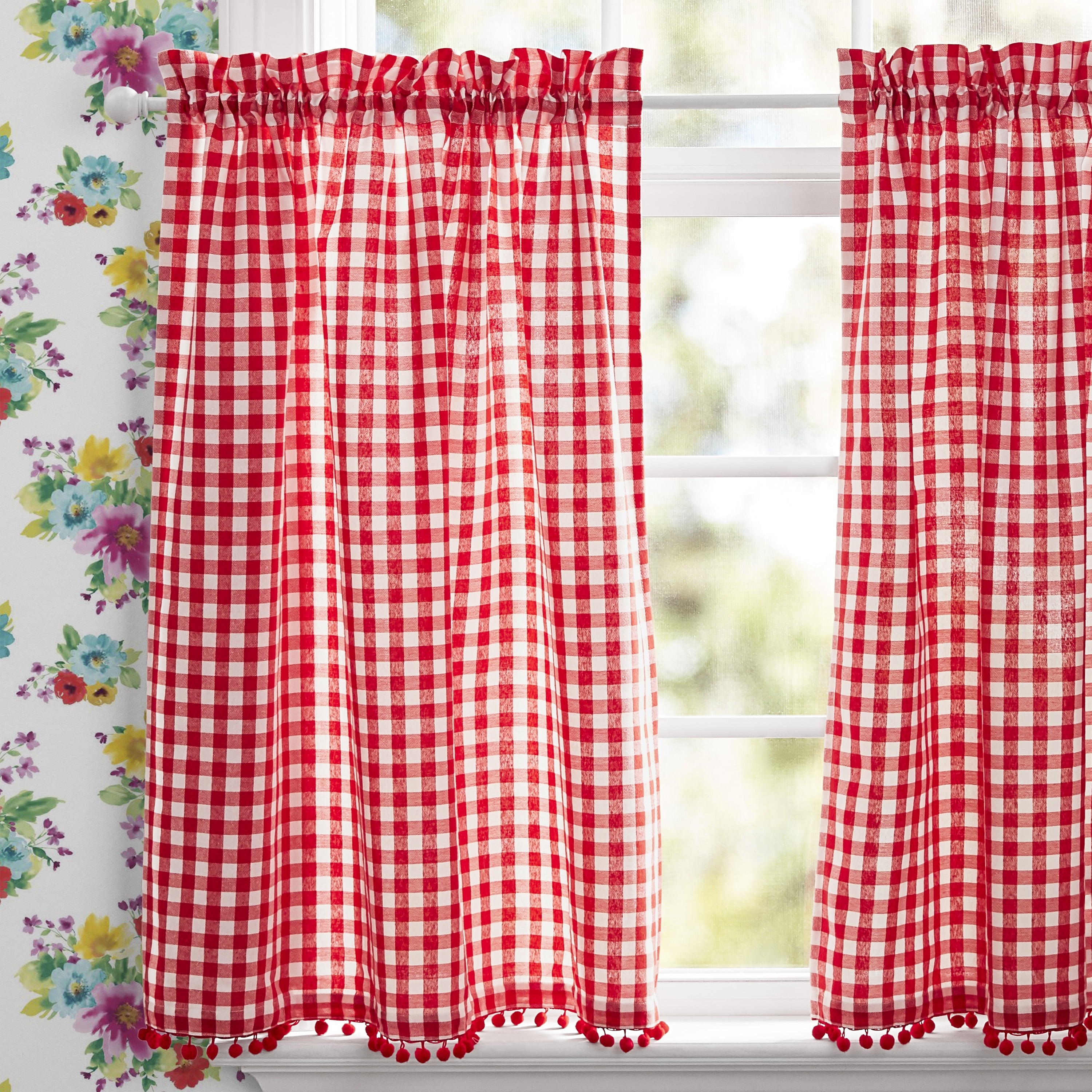 The Pioneer Woman Gingham 3-Piece Tier & Valance Set, Red