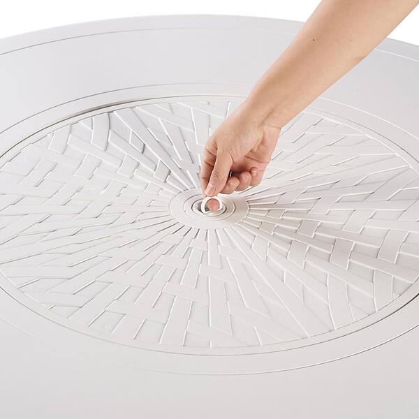 44 in. x 44 in. White Round Aluminum Propane Fire Pit Table with Glass Beads, 2 Covers, Lid, 55,000 BTUs