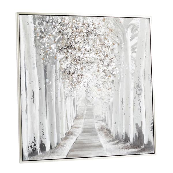 1- Panel Handmade Forest Framed Wall Art with Silver Frame 47 in. x 47 in.