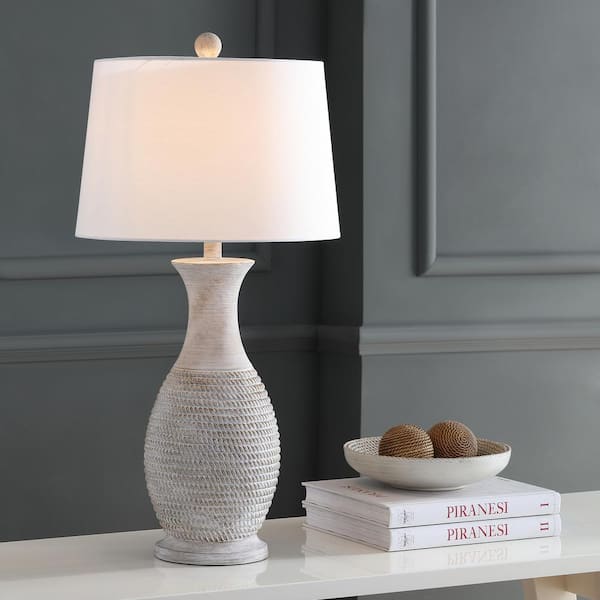 Bentlee 30 in. Grey Textured Hue Table Lamp with White Shade (Set of 2)