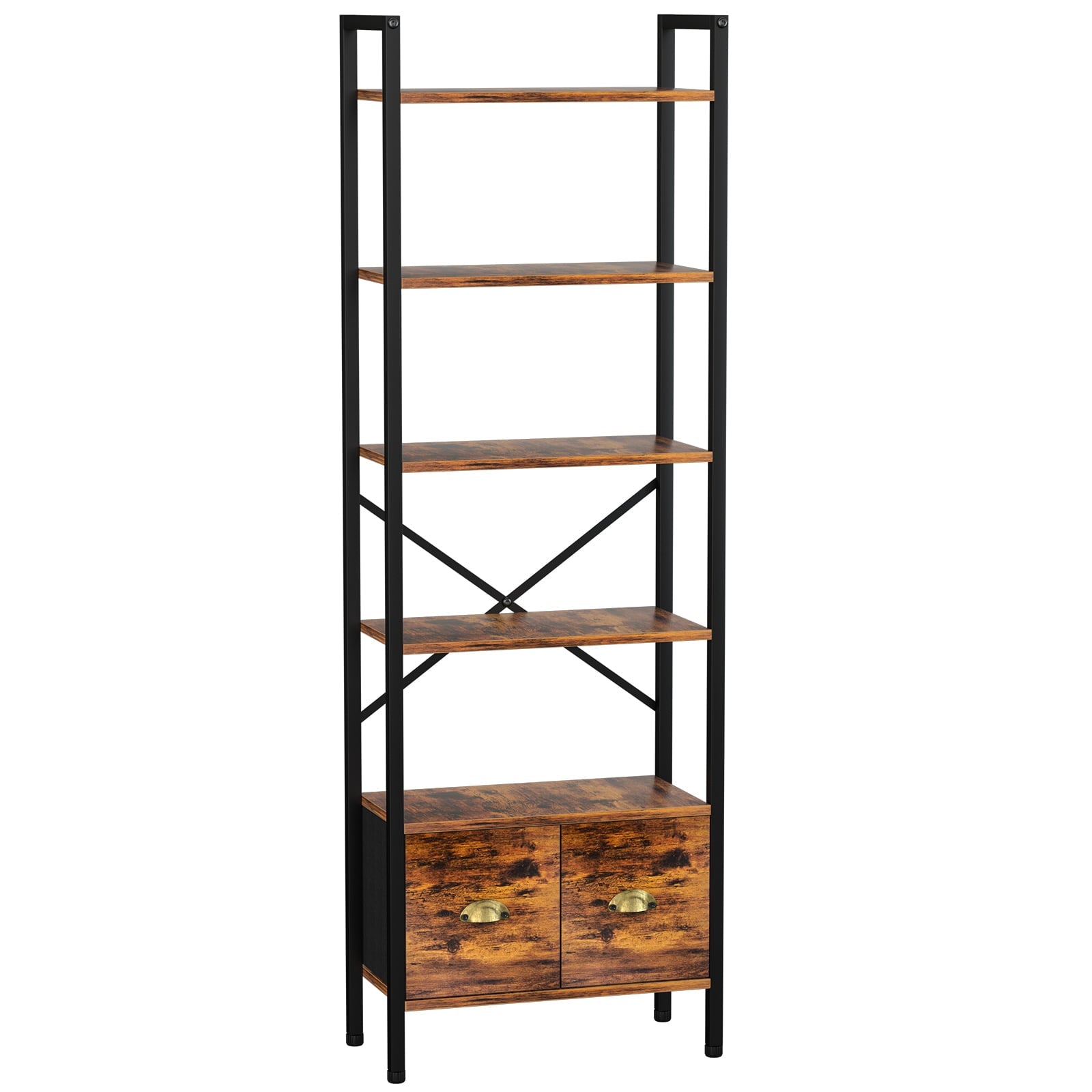 BEHOST 6 Shelf Bookcase, 70in Tall Bookshelf with 2 Drawers, set of 1, Rustic Brown