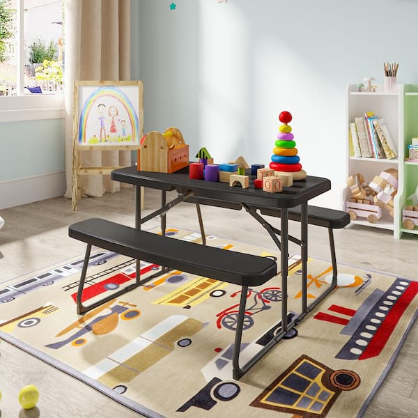 21.26'' H Kid's Black Folding Outdoor Picnic Table
