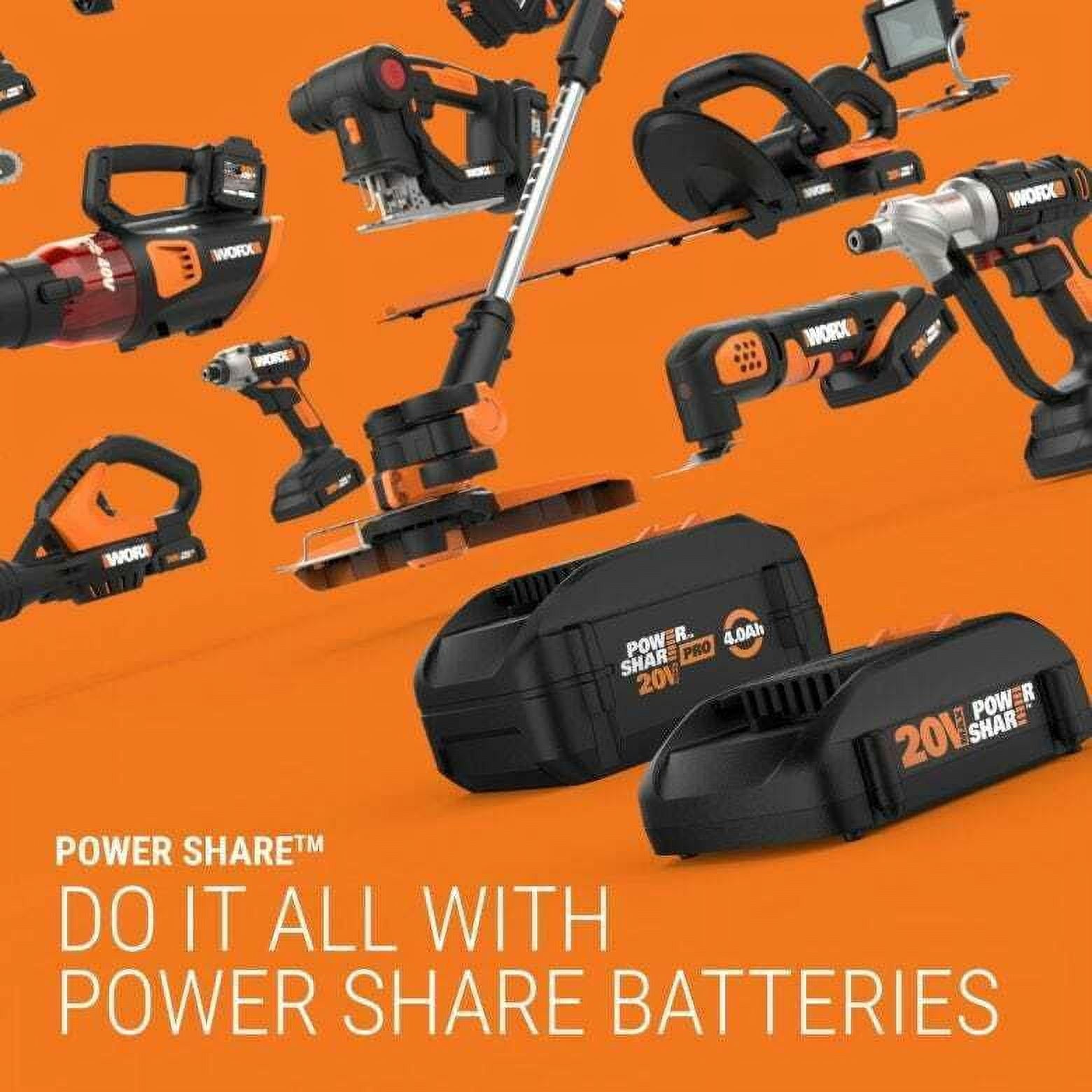 WORX WG324.9 20V Power Share 5 Cordless Pruning Saw, Bare Tool Only, Black and Orange