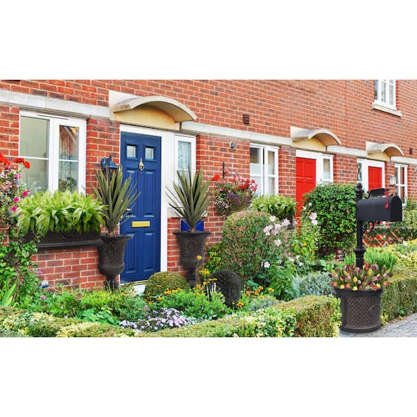 28 in. H Aged Charcoal Cast Stone Lattice Banded Urn