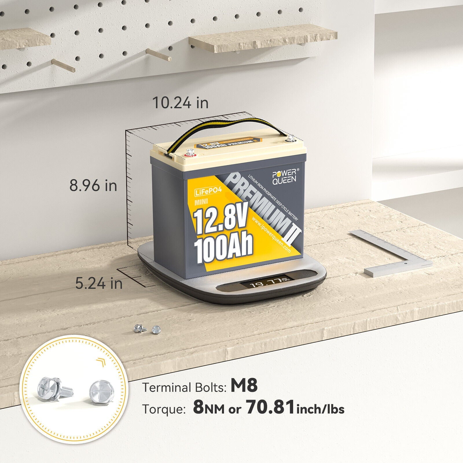 Power Queen 12V 100Ah Mini LiFePO4 Lithium Battery Deep Cycle 1280Wh BMS for Camper Boat Marine