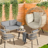 Dextrus L-Shaped Patio Sofa, All-Weather Wicker Patio Conversation Set with Tempered Glass Table & Cushions