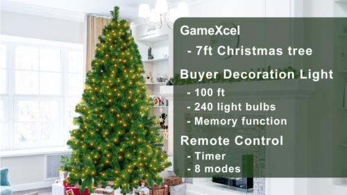 7ft Prelit Christmas Tree Artificial Pre Lit Decor Tree w/ 450 LED String Lights
