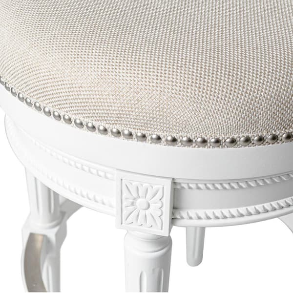 Pullman 26 in. Alabaster White High Back Wooden Counter Stool with Premium Cream Fabric Upholstered Seat