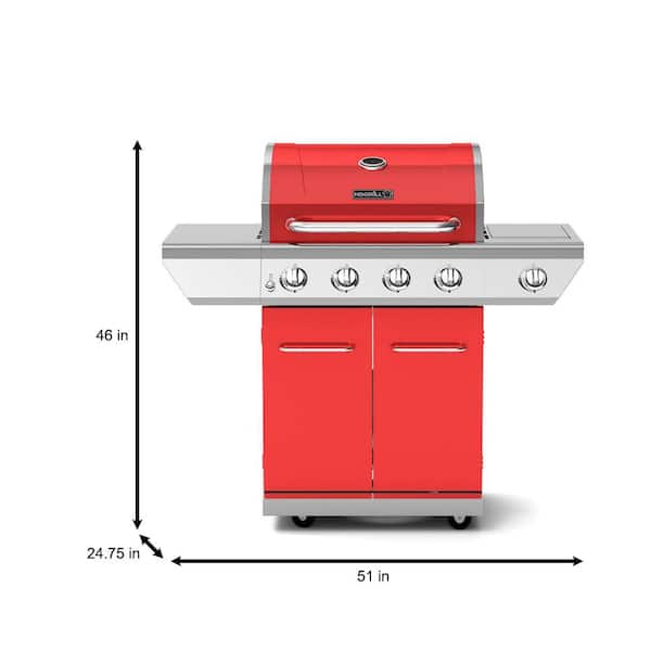 4-Burner Propane Gas Grill in Red with Side Burner