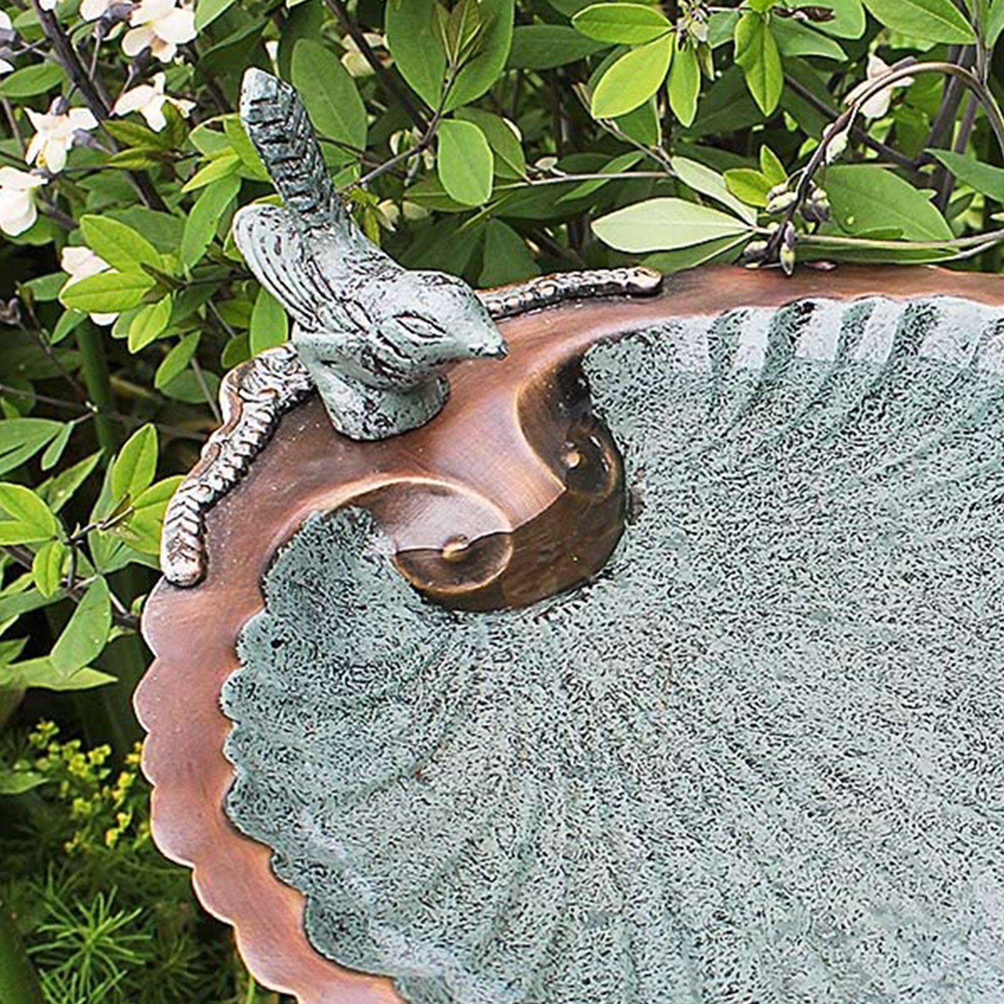 Achla Designs 11 In Scallop Shell Birdbath with 36 In Ground Stake, Copper