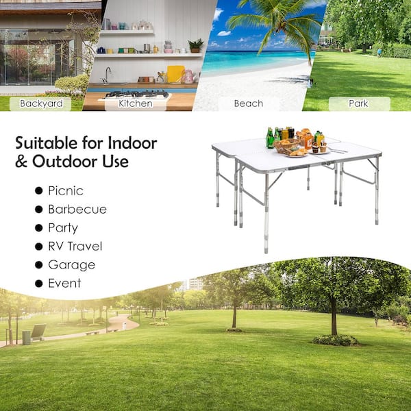 2-Piece Folding Tables Height Adjustable Aluminum Picnic Table with Carrying Handle