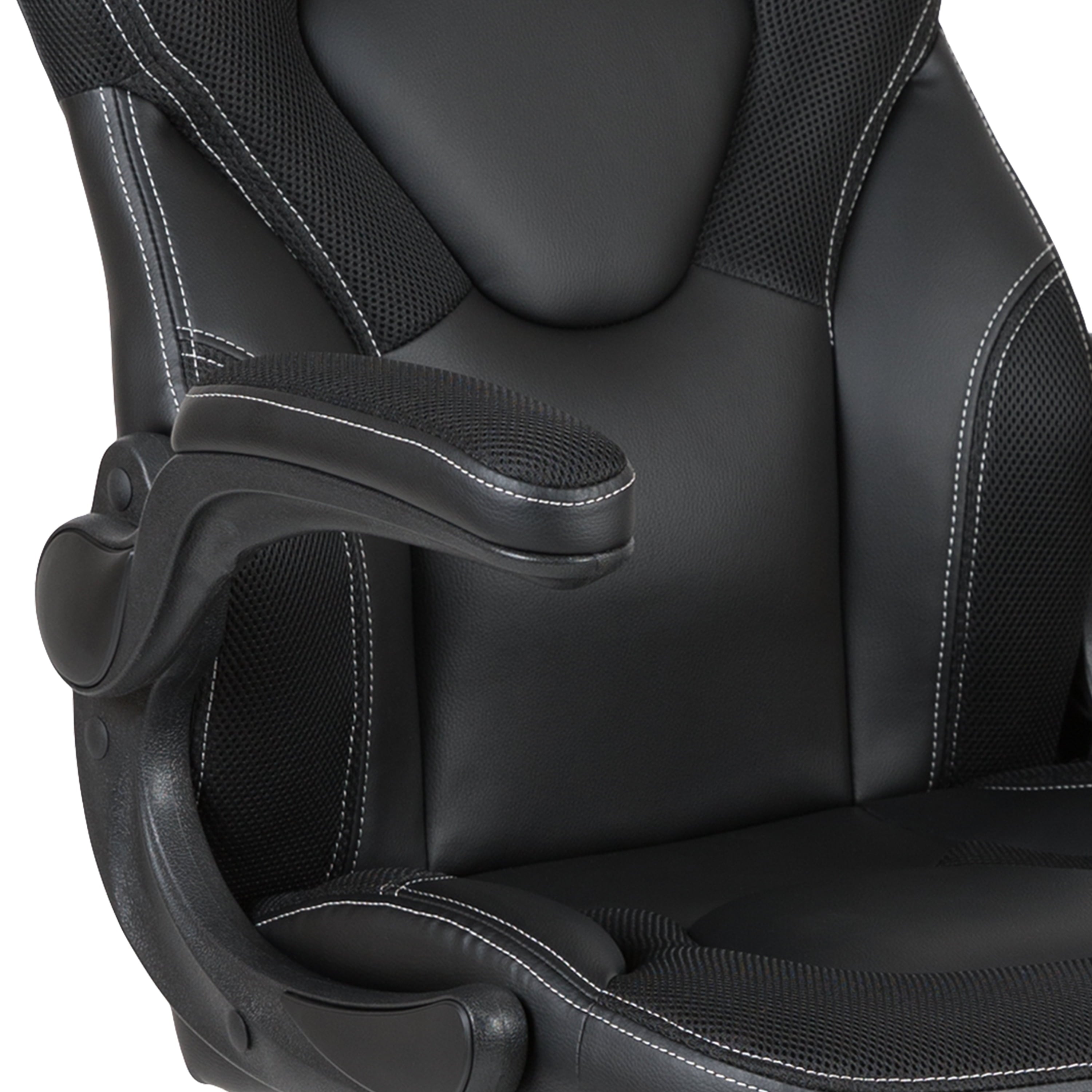 Emma + Oliver Gaming Racing PC Chair with Flip-up Arms, Black LeatherSoft