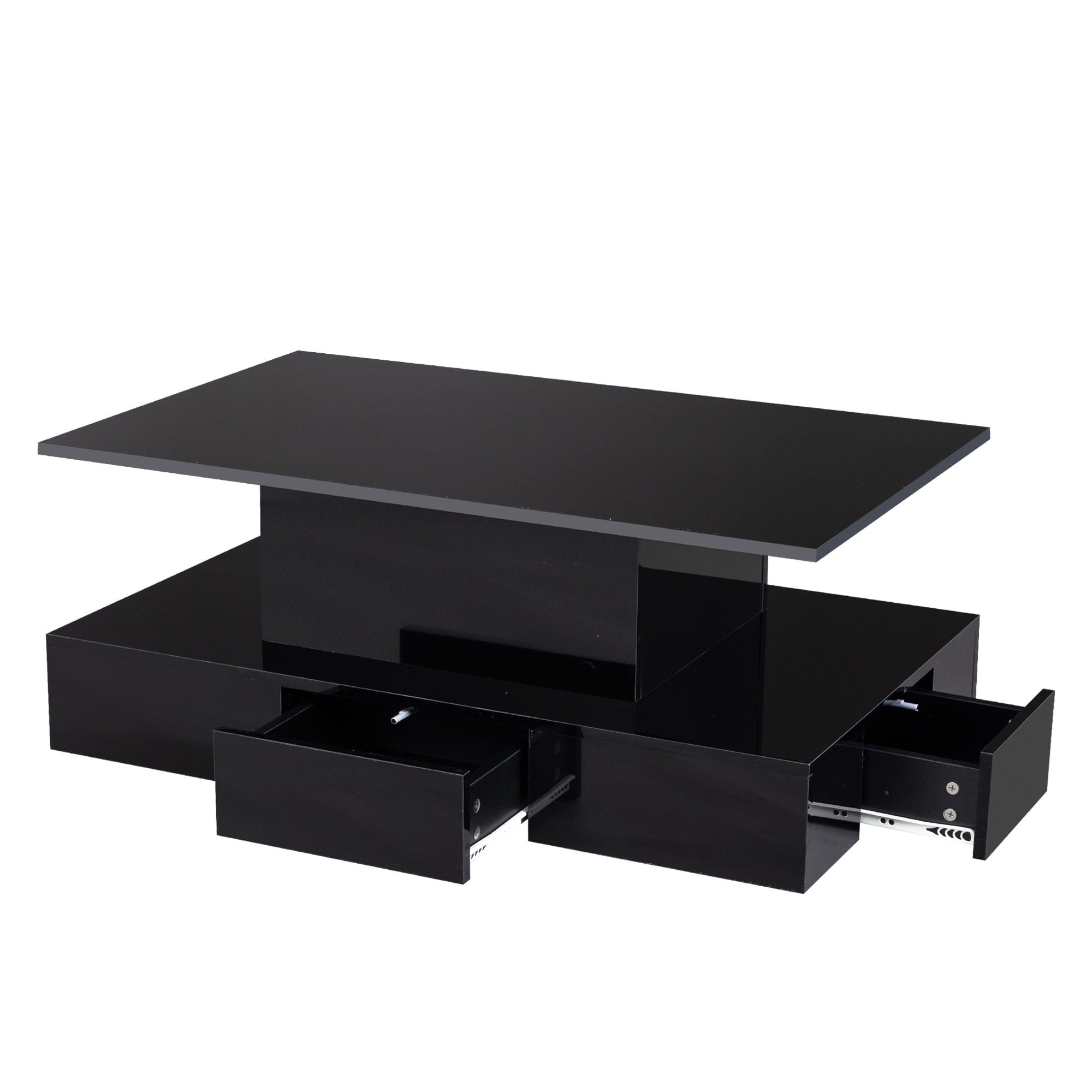 HSUNNS Black LED Coffee Table for Living Room, Modern High Glossy Center Table with 4 Drawers, Smart Cocktail Table Rectangle, Sofa Side Tea Tables with LED Lights, 40