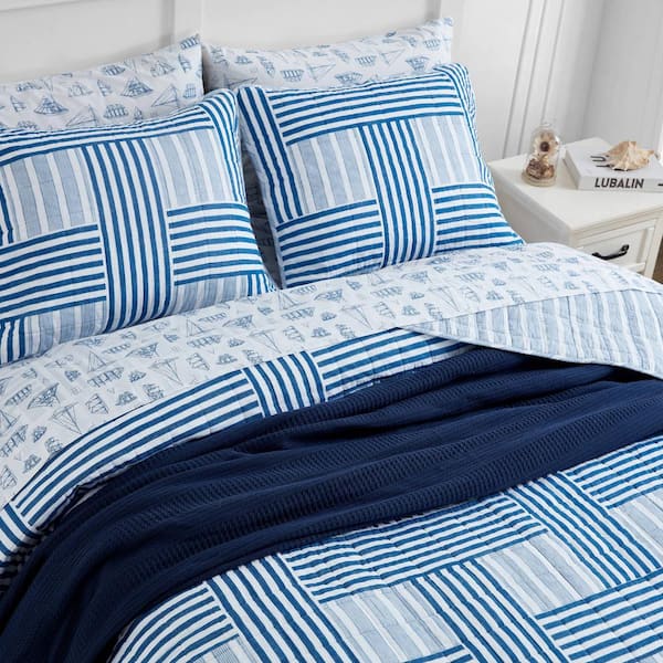 Seighford 3-Piece Navy Blue Cotton Full / Queen Quilt Set