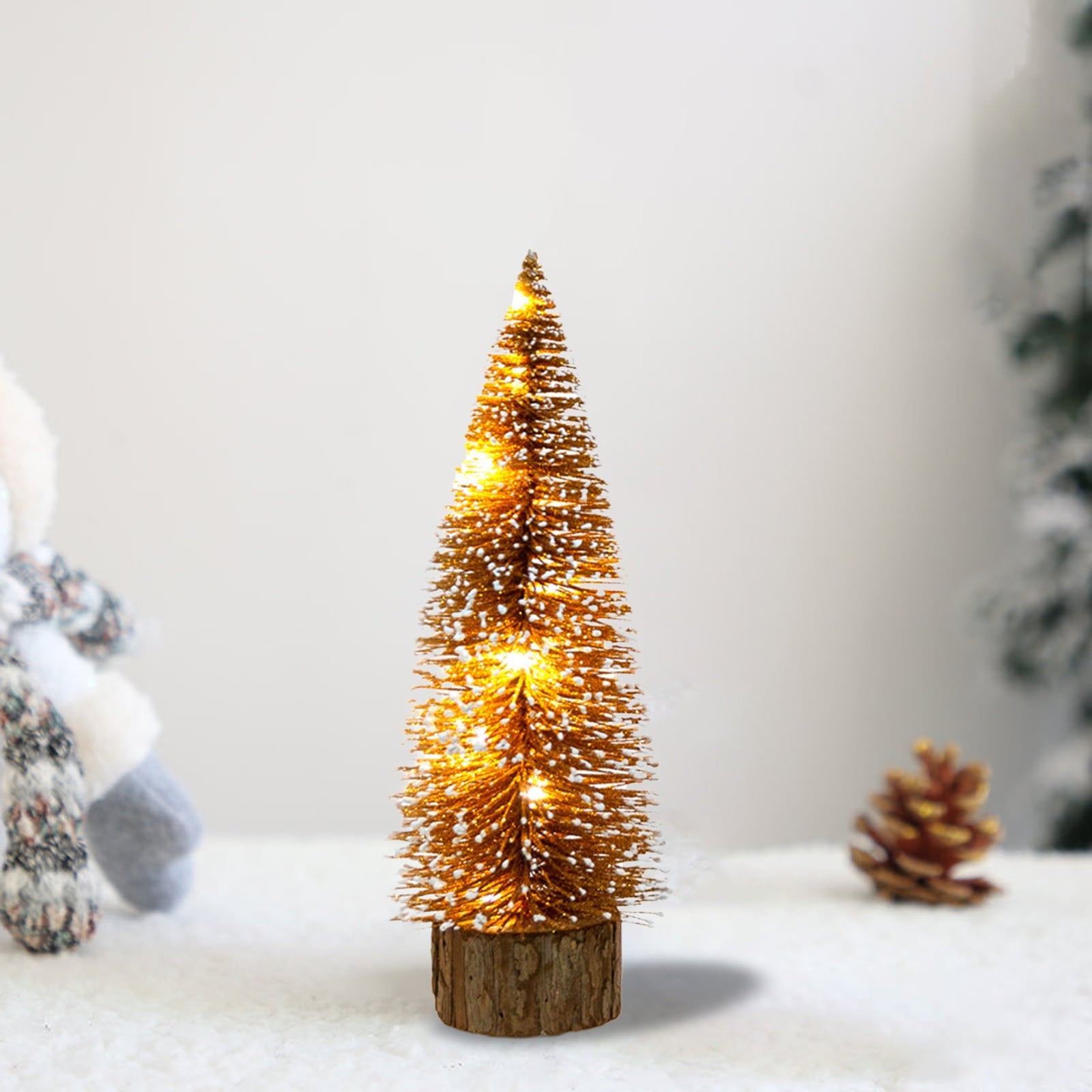 TERGAYEE Small Christmas Tree,Miniature Pine Trees Sisal Trees Mini Xmas Tree Mini Pine Tree Multi-Color LED Lights Tabletop Christmas Tree with Wooden Base for Christmas Decorations