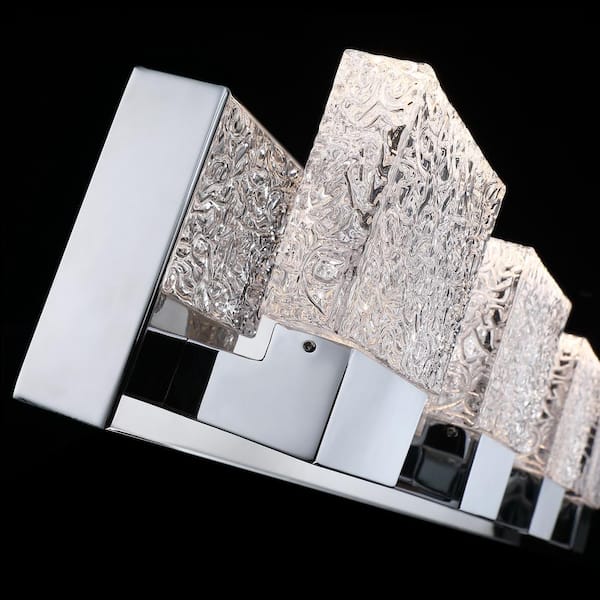 32.25 in. 4-Light Chrome Stainless Steel LED Bathroom Vanity Light with Clear Ice-Like Brick Glass