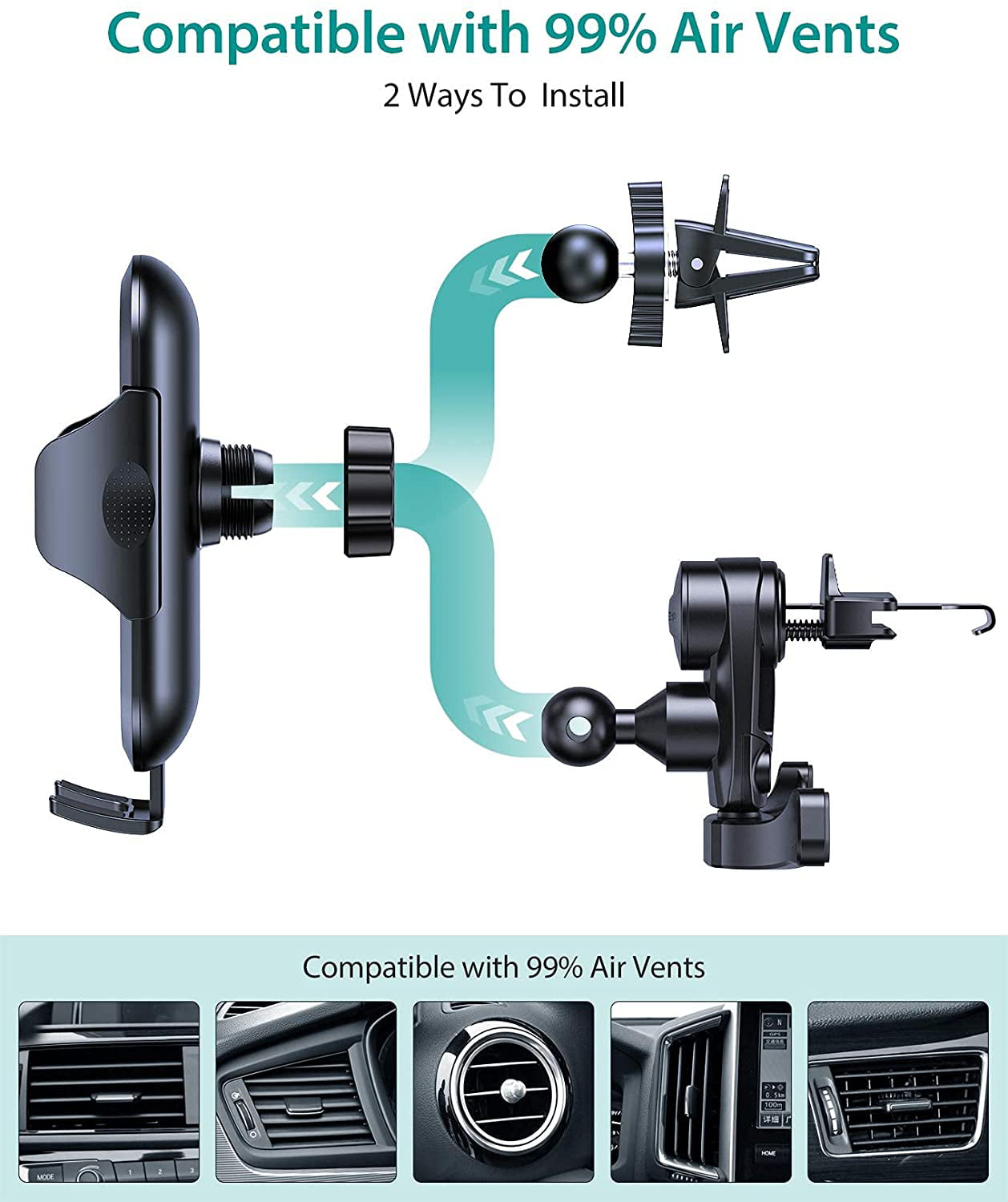 Ultra Stable Car Phone Holder Mount, 2 in 1 Air Vent Phone Mount for Car Easy Clamp Cell Phone Holder Car Fit for iPhone 13 Pro Max Mini 12 All Mobile Phones
